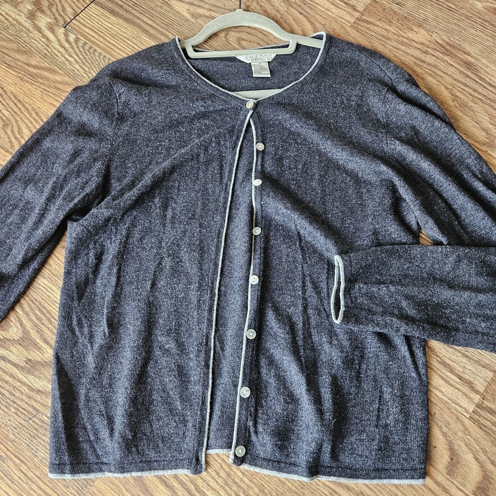 Silk Wool Angora Cashmere M Button-Up Long Sleeve Cardigan Grey Chic Classy Top
